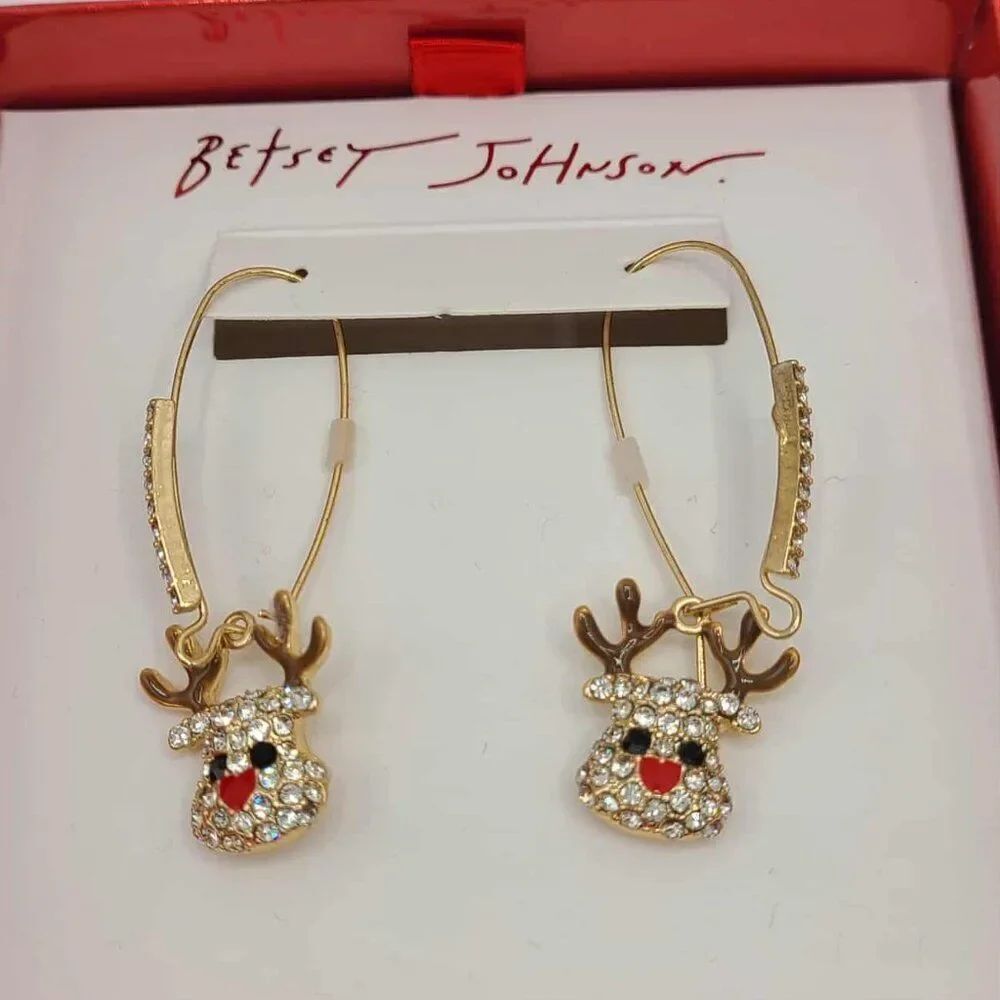 Betsey Johnson Pave Reindeer Earrings NWT! NEW!